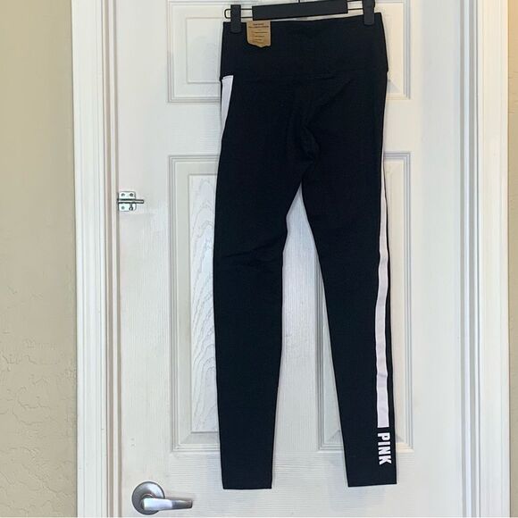 Victoria’s Secret PINK Black White Stripe Logo High Waist Cotton Legging, SMALL - Picture 3 of 11